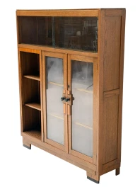 1930s Art Deco Modernist Bookcase, Solid Oak with Glass Doors